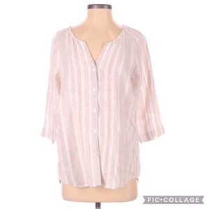 J. Jill Linen Striped 3/4 Sleeve Button Up Blouse